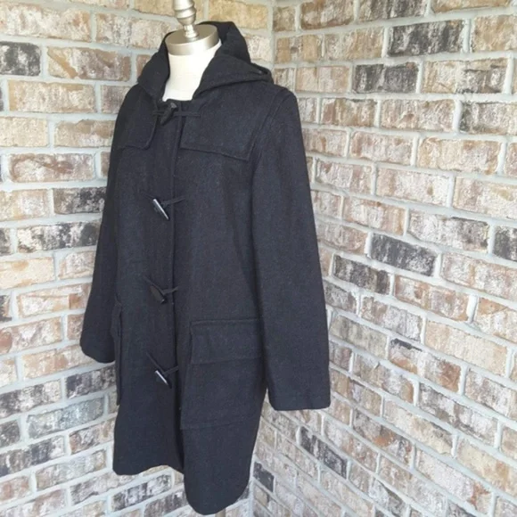 J.CREW Hooded Winter Peacoat BLACK sz M - Picture 3 of 5